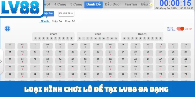 Loại hình chơi lô đề tại LV88 đa dạng
